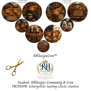 Autumn Highland Cow & Goat Decoupage Rounds 12" Wrapping Paper Sheets
