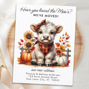 Autumn Highland Cow New Address We've Moved Moving Announcement Postcard