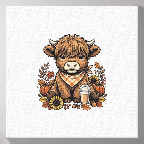 Autumn Highland Cow Vintage Fall Farmhouse Art Canvas Photo Tile