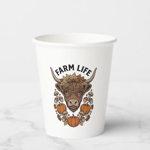 Autumn Highland Cow With Heart Glasses Paper Cups