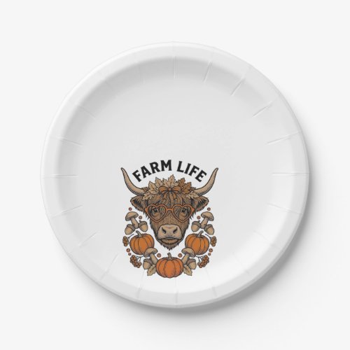 Autumn Highland Cow With Heart Glasses Paper Plates