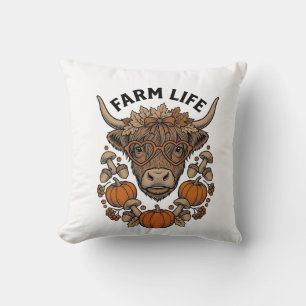 Autumn Highland Cow With Heart Glasses Throw Pillow