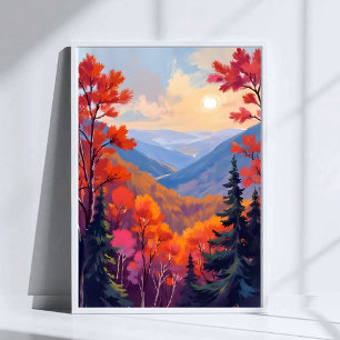 Autumn Hills Fall Leaves Foliage Watercolor Poster