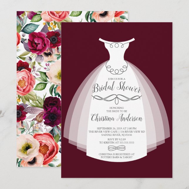 Autumn Hobo Floral Bride Gown Bridal Shower Invitation (Front/Back)
