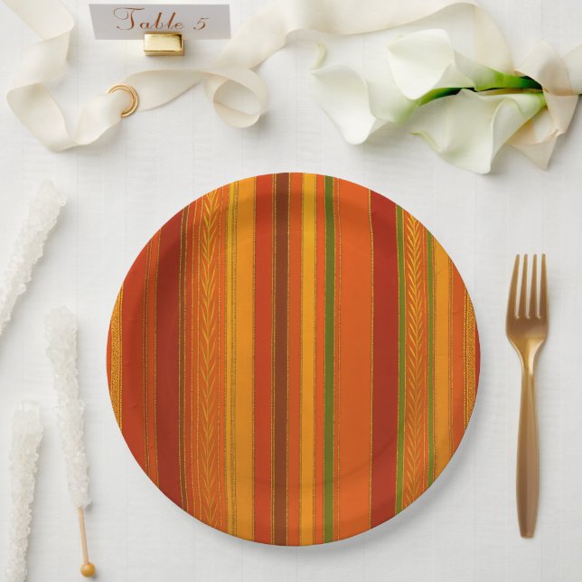 Autumn Holidays Stripes Bright Paper Plates (Wedding)