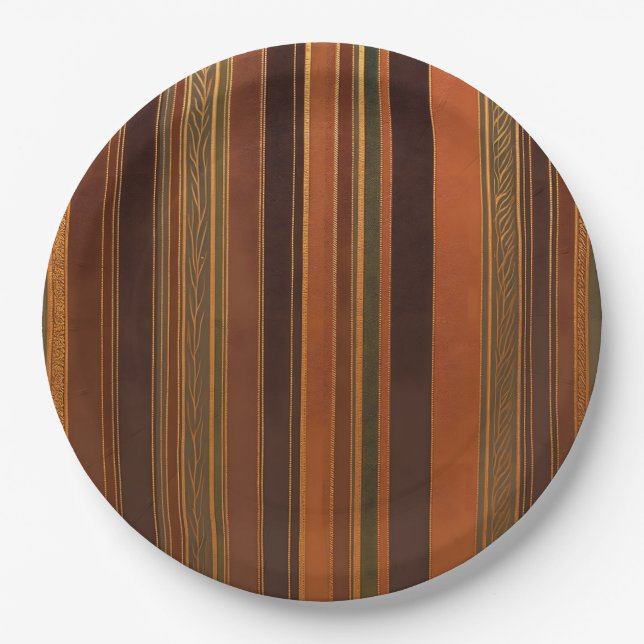 Autumn Holidays Stripes Dark Paper Plates (Front)
