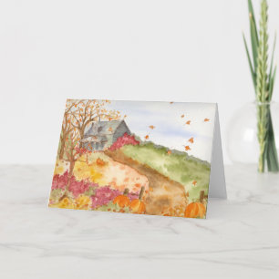 Autumn Home Country Landscape Fall Leaves Pumpkins Card