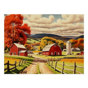 Autumn Homestead Illustration Poster