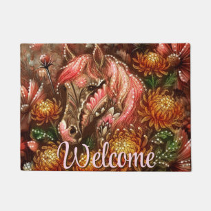 Autumn Horse Floral Chrysanthemums Personalized Doormat