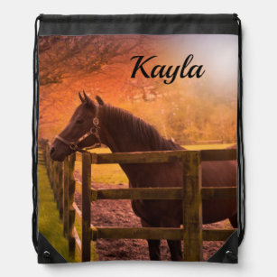 Autumn Horse Happy Birthday Personalized    Drawstring Bag