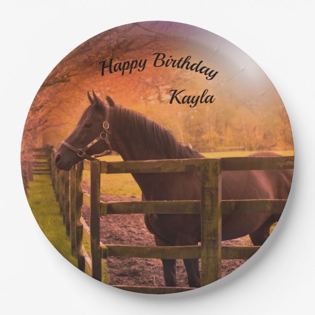 Autumn Horse Happy Birthday Personalized  Paper Plates (Front)
