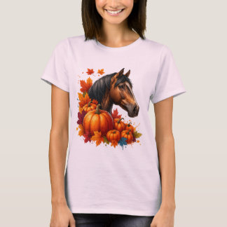 Autumn Horse & Pumpkins – Cozy Fall Leaves an farm T-Shirt