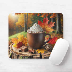 Autumn Hot Chocolate On Tree Stump Mouse Pad