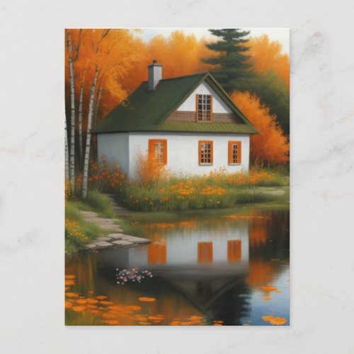  autumn house  postcard