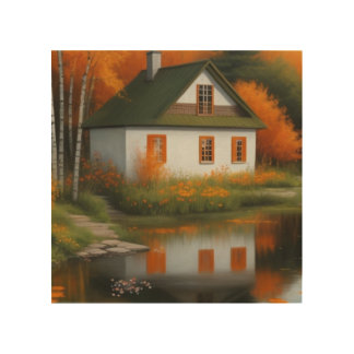 autumn house wood wall art