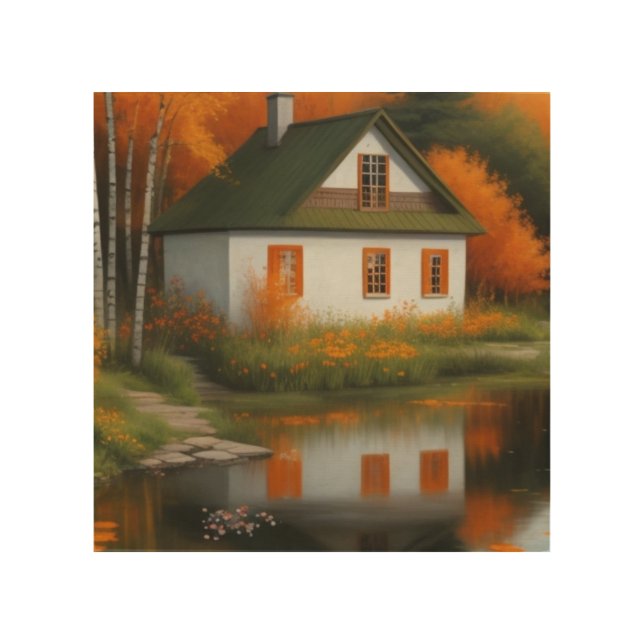  autumn house  wood wall art (Front)