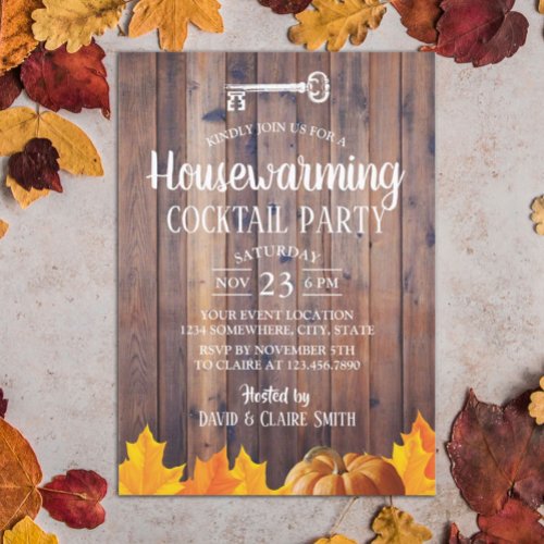Autumn Housewarming Cocktail Party Elegant Wood Invitation