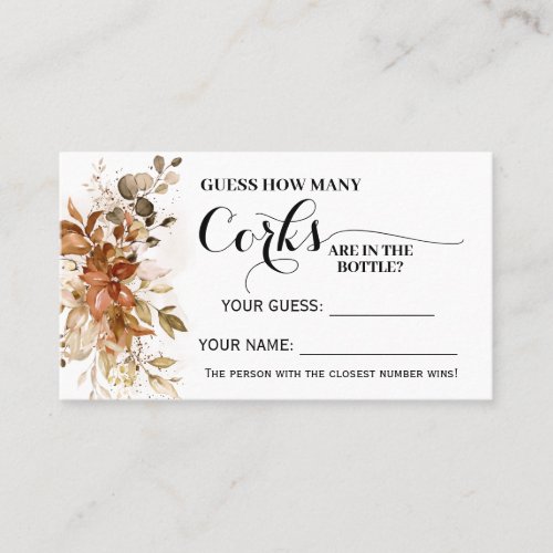 Autumn How many Corks Fall Bridal Shower Game card