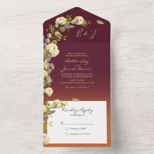 Autumn Hues Floral All in One Wedding Invite
