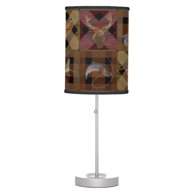 Autumn Hunt Club Plaid With Wildlife Game  Table Lamp (Front)