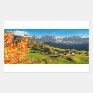Autumn in a Dolomites landscape with church Rectangular Sticker