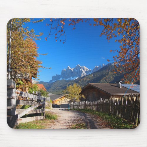 Autumn in a village in the Dolomites in Italy Mouse Pad