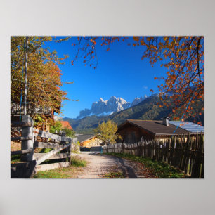 Autumn in a village in the Dolomites in Italy Poster
