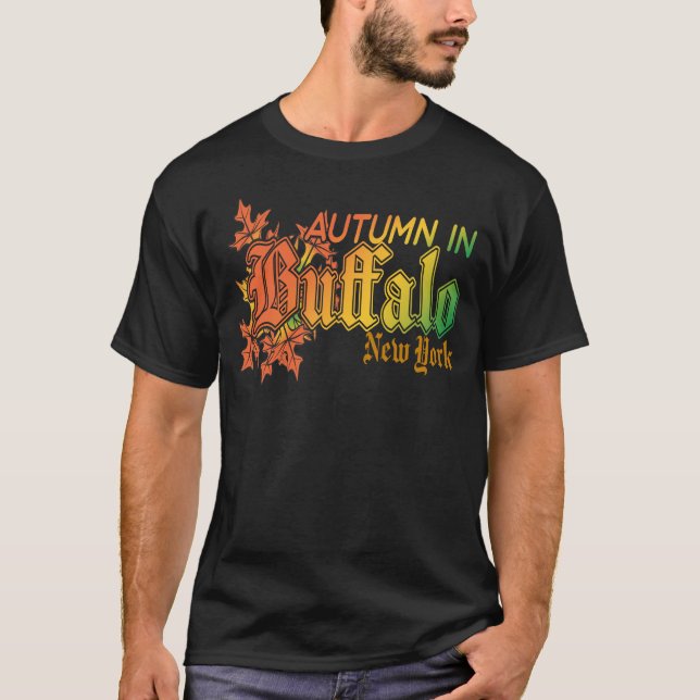 Autumn in Buffalo New York with Fall Leaves T-Shirt (Front)