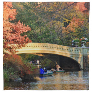Autumn in Central Park: Boaters by Bow Bridge  #01 Cloth Napkin