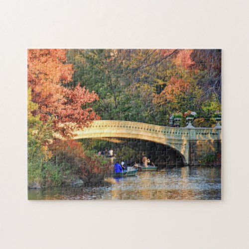 Autumn in Central Park Boaters by Bow Bridge  01 Jigsaw Puzzle