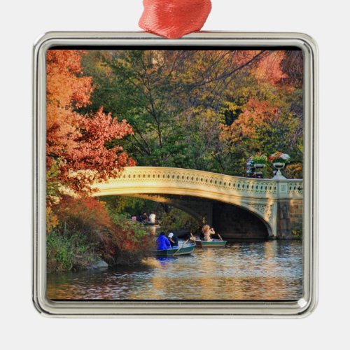 Autumn in Central Park Boaters by Bow Bridge  01 Metal Ornament