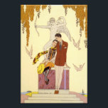 Autumn in France Art Deco Photo Print<br><div class="desc">Autumn in France Art Deco. Georges Barbier art deco illustration. One of French illustrator Georges Barbier’s season illustrations, Autumn features a cute couple sitting on a statue as the leaves begin to turn around them. Doves dip and dive around them, and the colors are very typical of Barbier’s best work....</div>