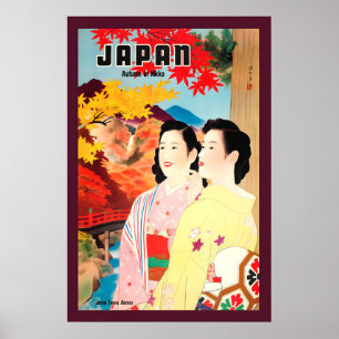 Autumn in Japan Kegon Falls 1950s Vintage Style Poster