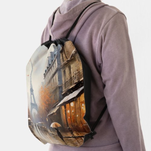 Autumn in Paris France Drawstring Bag