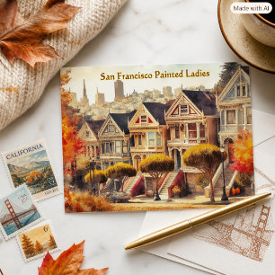 Autumn in San Francisco Victorian Homes Postcard