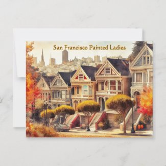Autumn in San Francisco Victorian Homes Postcard