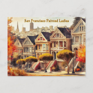 Autumn in San Francisco Victorian Homes Postcard