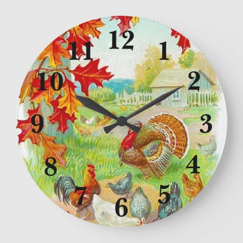 Autumn in the Farm Rustic and Vintage Kitchen Large Clock