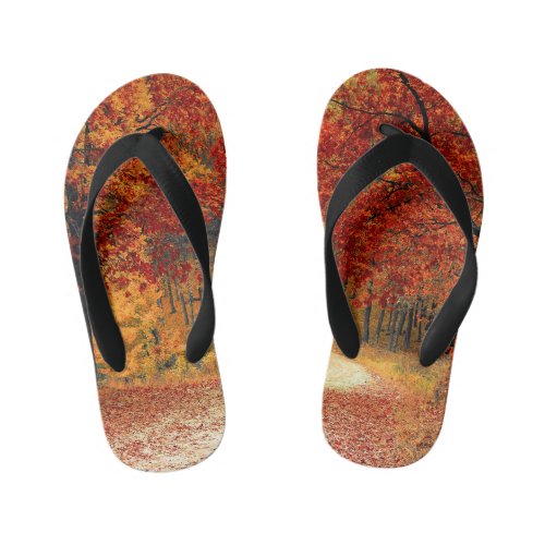 autumn in the forest kids flip flops