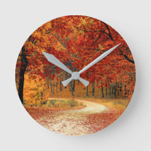 autumn in the forest round clock