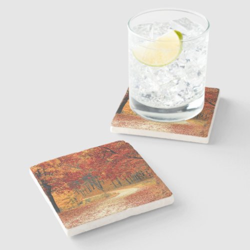 autumn in the forest stone coaster
