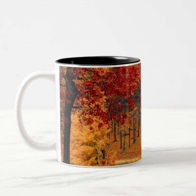 autumn in the forest Two-Tone coffee mug (Left)
