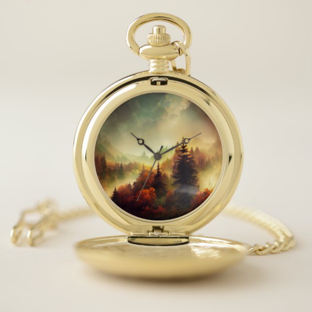 Autumn in the Mountains Landscape Pocket Watch (Inside)