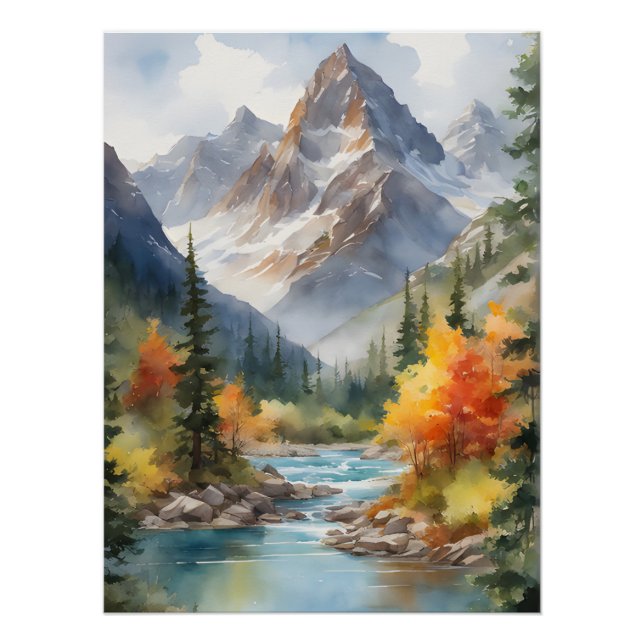 Autumn in the Mountains Watercolor Poster (Front)