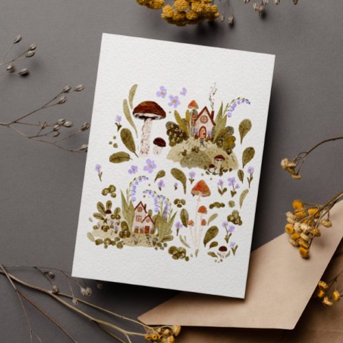 Autumn in woodland watercolour illustration postcard