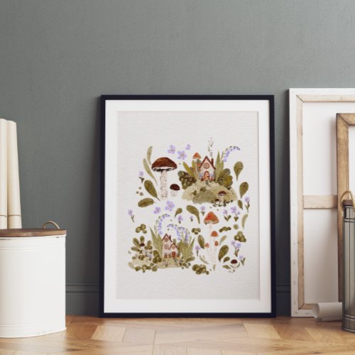 Autumn in woodland watercolour illustration poster