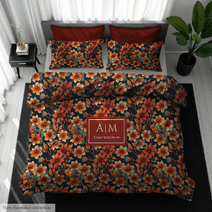 Autumn inspired floral watercolor duvet cover