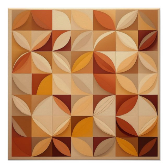 Autumn-Inspired Geometric Quilt Pattern Art Print (Front)