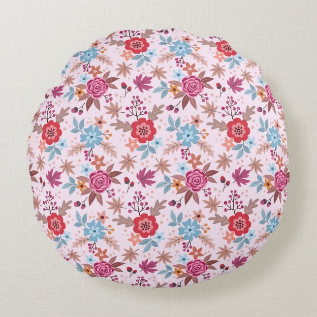 Autumn Inspired Roses - Pattern Print Round Pillow (Front)