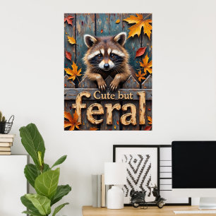 Autumn Intruder: Raccoon on the Picket Fence Poster